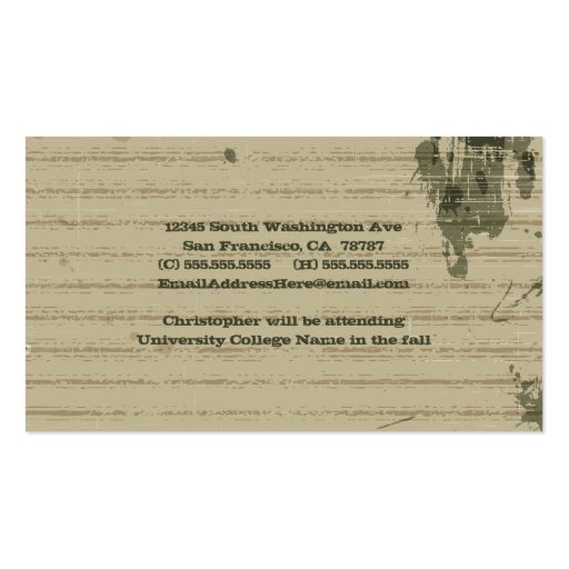 Distressed griffin graduation name card business card template (back side)