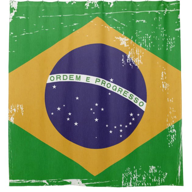 Distressed Grunge Brazil Flag Bandeira do Brasil Shower Curtain-1