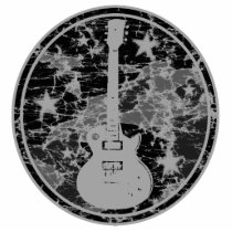 Distressed Guitar Stars Cameo Silhouette Dark BW Photo Cutout