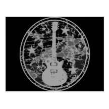 Distressed Guitar Stars Cameo Silhouette Dark BW Postcards