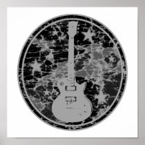 Distressed Guitar Stars Cameo Silhouette Dark BW Posters