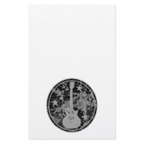 Distressed Guitar Stars Cameo Silhouette Dark BW Stationery Paper