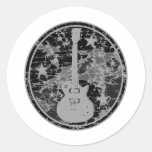 Distressed Guitar Stars Cameo Silhouette Dark BW Round Sticker
