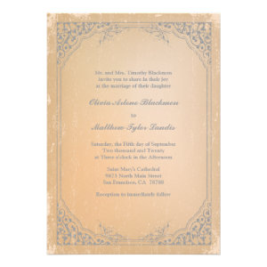 Distressed gunmetal grey vintage scroll wedding custom invitations