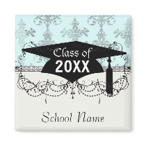 distressed lovely soft blue damask refrigerator magnet
