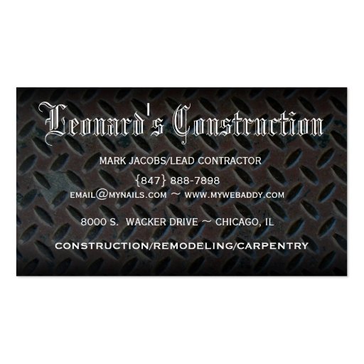 Distressed Metal Construction Business Card (back side)