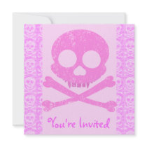 Distressed Pink Skull Invitations by wingedturtle Distressed Pink Skull Invitations
