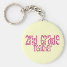 Distressed Pink  Text 2nd Grade Teacher Keychain