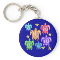 Distressed Rainbow Turtles Keychain
