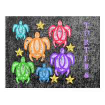 Distressed Rainbow Turtles Postcard
