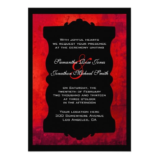 Distressed Red Black Gothic Wedding Invitation 5" X 7" Invitation Card | Zazzle