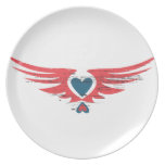 Distressed Red White and Blue Heart With Wings Party Plate