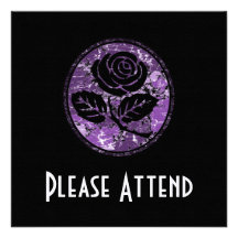 Distressed Rose Silhouette Cameo - Purple Custom Invitations