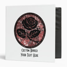 Distressed Rose Silhouette Cameo - Red 3 Ring Binders