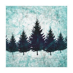Distressed Rustic Evergreen Pine Trees Forest Gallery Wrap Canvas