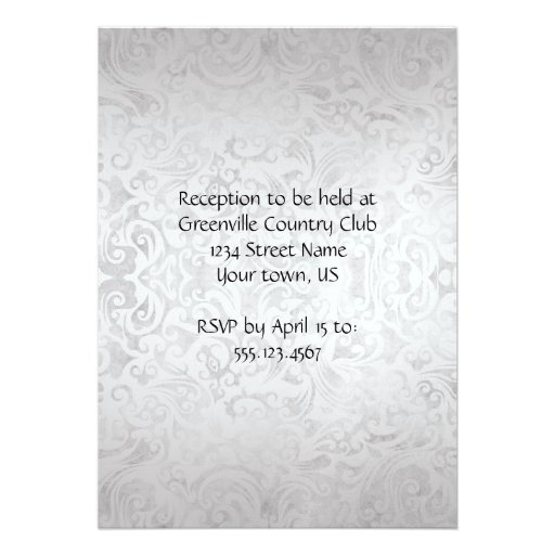 Distressed Silver Damask Purple Ribbon Bow Wedding Custom Invites