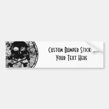 Distressed Skull & Crossbones Silhouette B&W Bumper Stickers