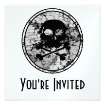Distressed Skull & Crossbones Silhouette B&W Personalized Announcement