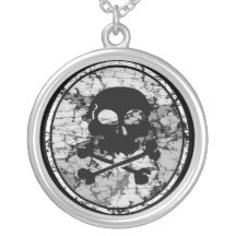 Distressed Skull & Crossbones Silhouette B&W Pendant