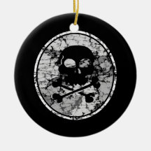 Distressed Skull & Crossbones Silhouette B&W Christmas Tree Ornaments