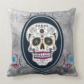 Distressed Sugar Skull in a Frame Pillow