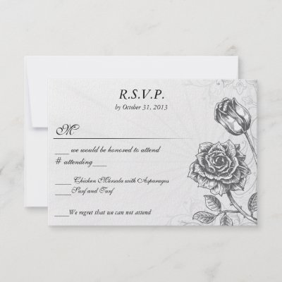 Distressed Victorian Vintage Tattoo Rose RSVP Personalized Invitation by 