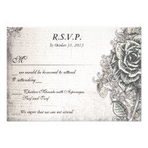 Distressed Victorian Vintage Tattoo Rose  RSVP Custom Announcements