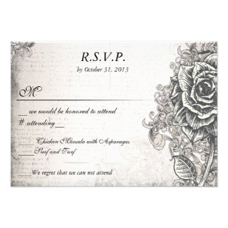 Distressed Victorian Vintage Tattoo Rose RSVP Custom Announcements