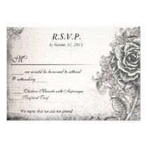Distressed Victorian Vintage Tattoo Rose  RSVP Custom Invite
