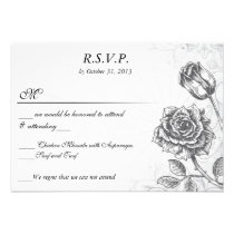 Distressed Victorian Vintage Tattoo Rose  RSVP Personalized Invitation