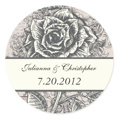 Distressed Victorian Vintage Tattoo Rose Wedding D Round Sticker by 