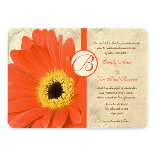 Distressed Vintage Damask Gerber Wedding Invites