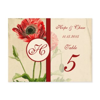 Distressed Vintage Poppy Table Number Cards postcard