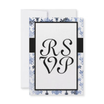 distressed white and royal blue damask pattern invitations
