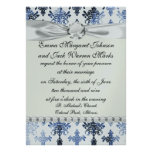 distressed white and royal blue damask pattern custom invitations