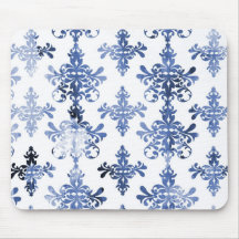 distressed white and royal blue damask pattern mousepad