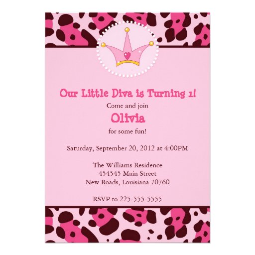 Diva Birthday Party Personalized Announcements
