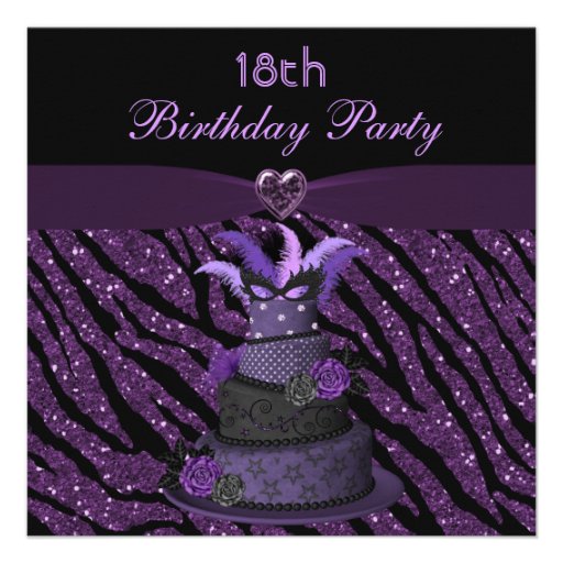 Diva Cake & Printed Zebra Glitter 18th Birthday Invites