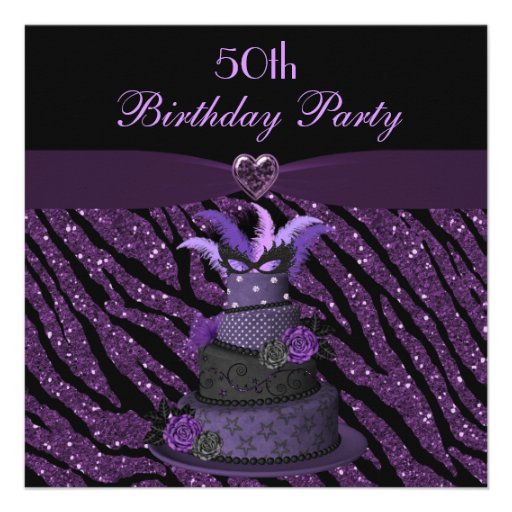 Diva Cake & Printed Zebra Glitter 50th Birthday Invite