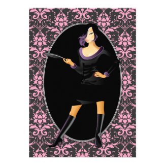 Diva Lady & Pink Damasks Invitations