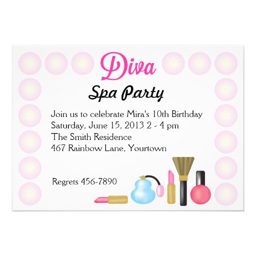 Diva Spa Birthday Party Invitations