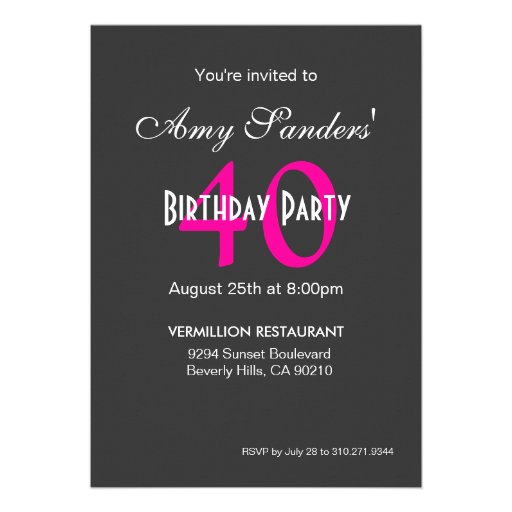 Divalicious Cocktails 40th Birthday Party Personalized Invitations