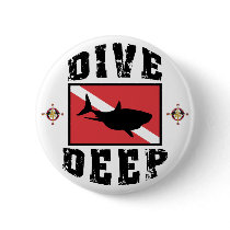Dive Deep Shark SCUBA Flag Button