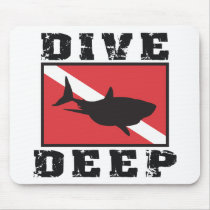Dive Deep Shark SCUBA Flag mousepads by SCUBA_Dive_TShirts Dive Deep Shark SCUBA Flag mousepads