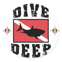 Dive Deep Shark SCUBA Flag stickers by SCUBA_Dive_TShirts Dive Deep Shark SCUBA Flag stickers