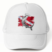 Dive flag with hammerhead shark-diver down mesh hat