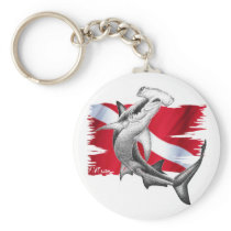 Dive flag with hammerhead shark-diver down keychains