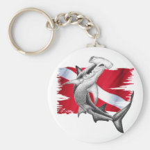 Dive flag with hammerhead shark-diver down keychains