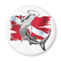 Dive flag with hammerhead shark-diver down refrigerator magnets