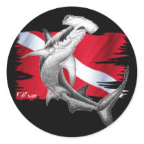 Dive flag with hammerhead shark-diver down stickers